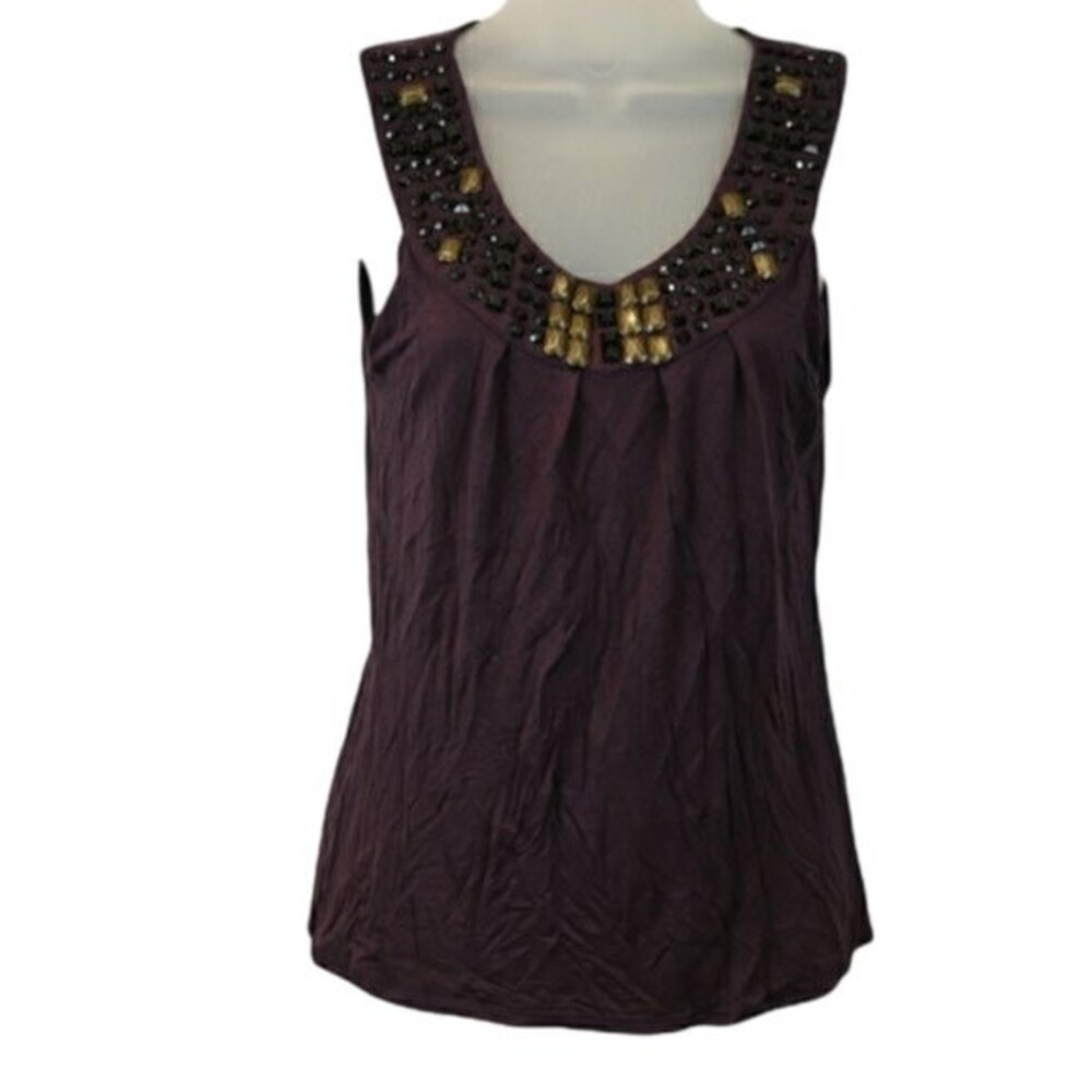Design History Purple Beaded Bronze Black  Dressy Tank Top LG